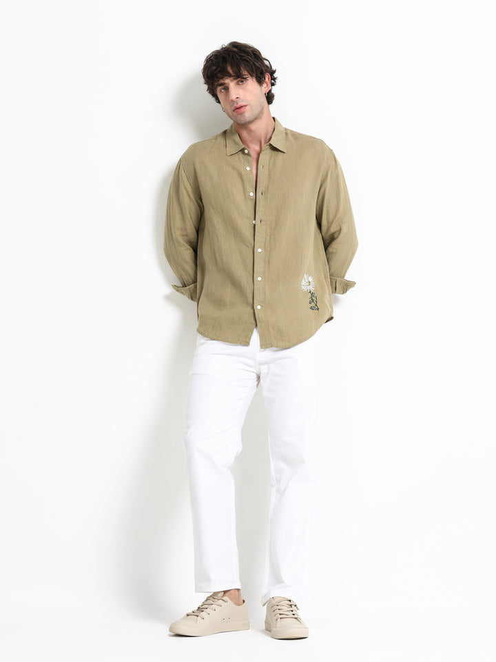 Verdant Atelier Linen Shirt – Olive Sand