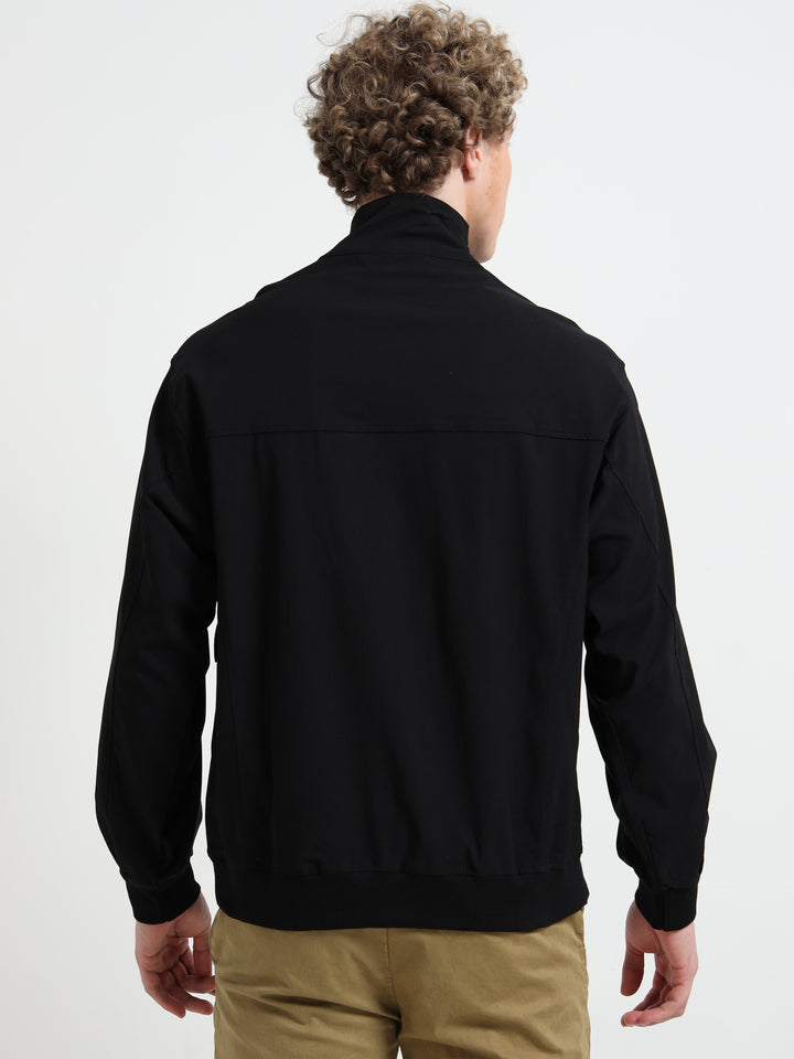 Utility Jacket with Zipper & Flap Pockets - Black