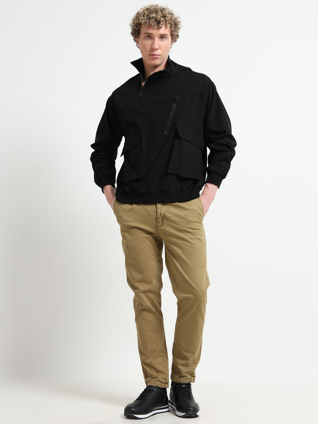 Utility Jacket with Zipper & Flap Pockets - Black