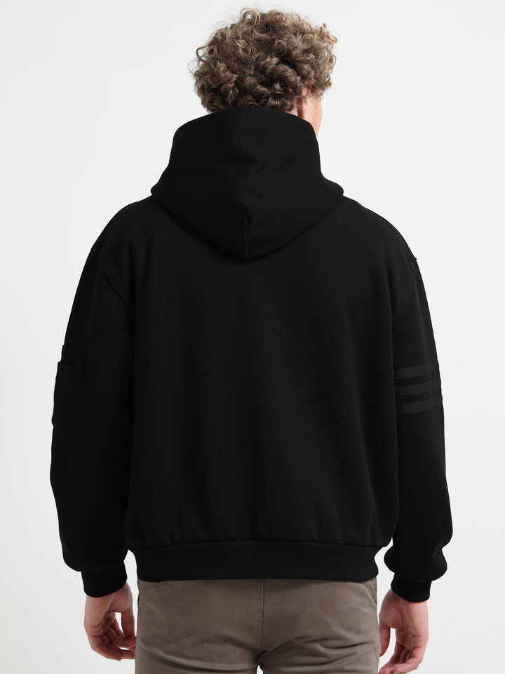 Black Zip-Up Hoodie - Urban Bomber Style Jacket with Sleeve Pocket