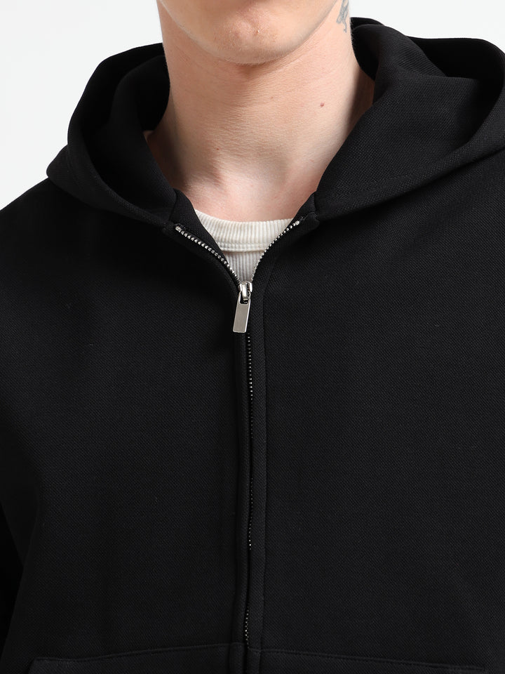 Black Zip-Up Hoodie - Urban Bomber Style Jacket with Sleeve Pocket