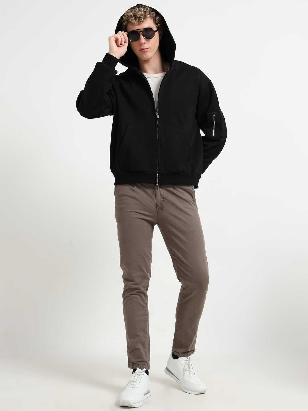 Black Zip-Up Hoodie - Urban Bomber Style Jacket with Sleeve Pocket