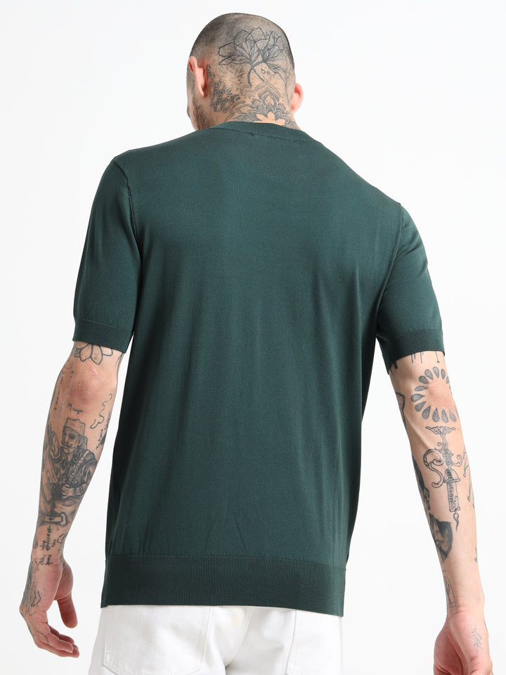 Fine-Knit Crewneck T-Shirt - Green