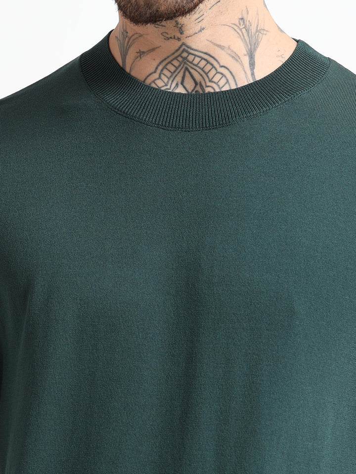 Fine-Knit Crewneck T-Shirt - Green