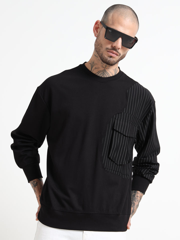 Asymmetric Contrast Panel Sweatshirt - Black