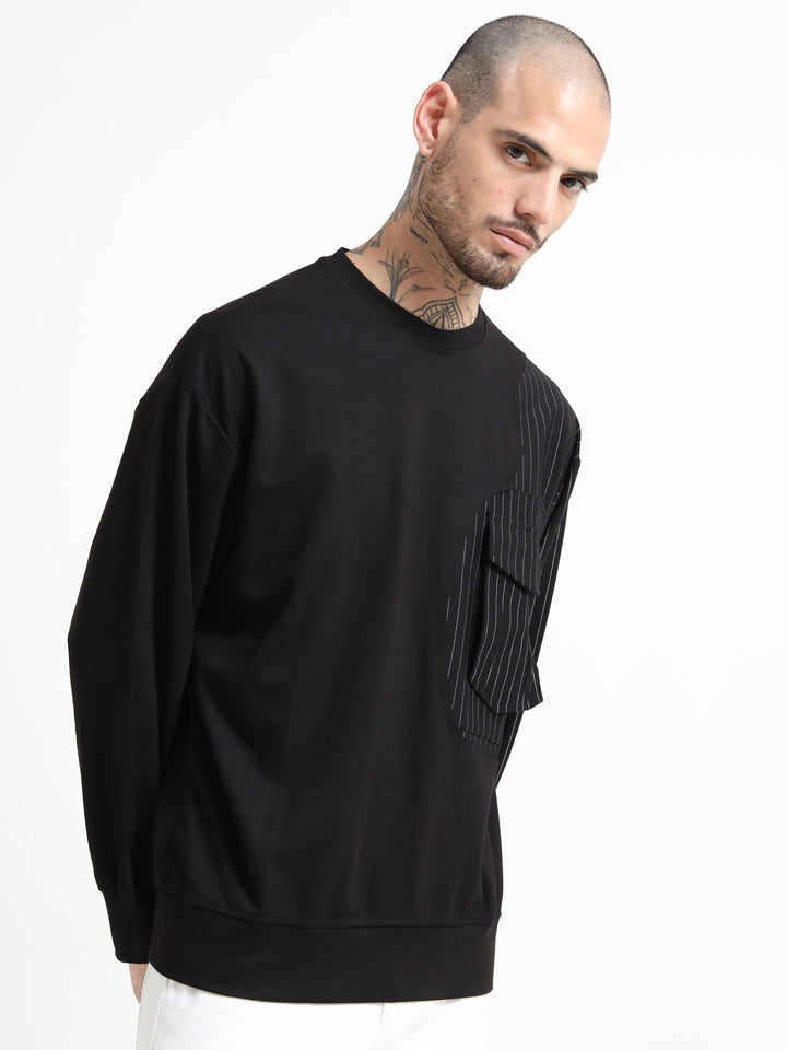 Asymmetric Contrast Panel Sweatshirt - Black