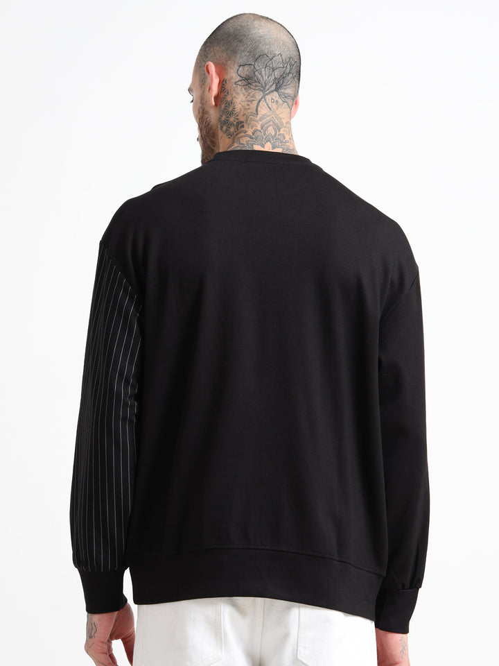 Asymmetric Contrast Panel Sweatshirt - Black