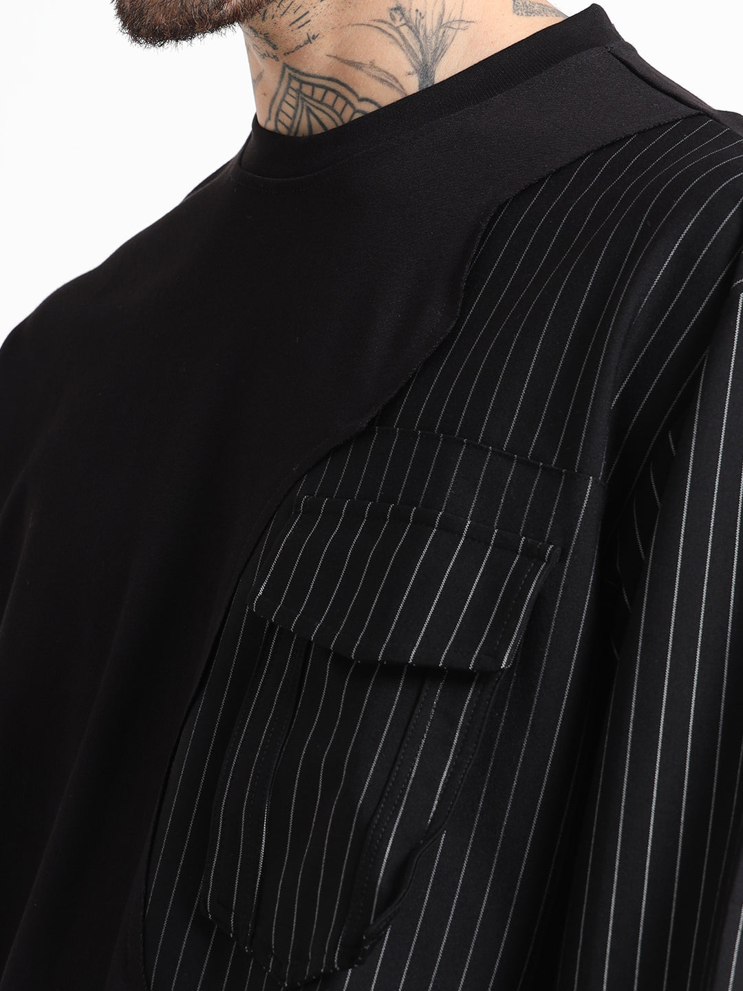 Asymmetric Contrast Panel Sweatshirt - Black