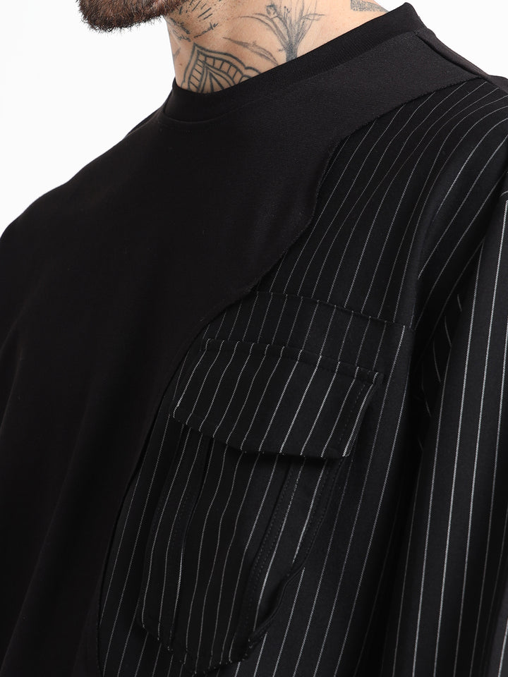 Asymmetric Contrast Panel Sweatshirt - Black