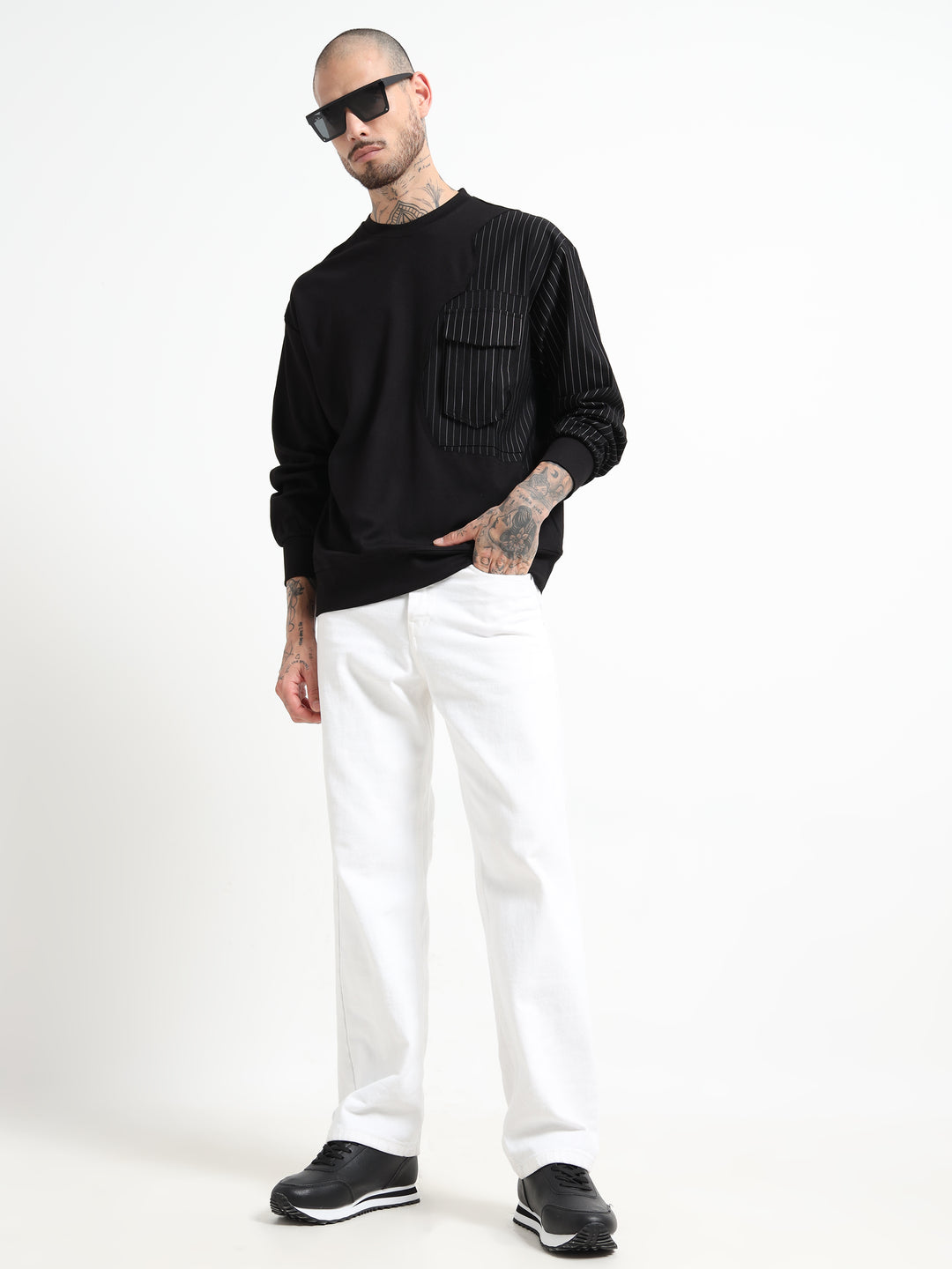 Asymmetric Contrast Panel Sweatshirt - Black