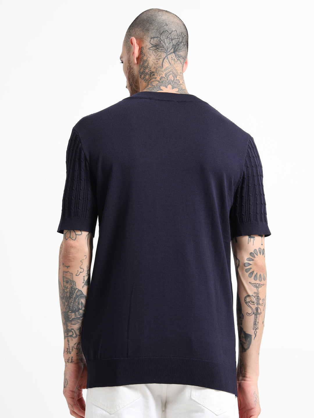 Men's Cable Knit Zip T-Shirt - Royal Blue