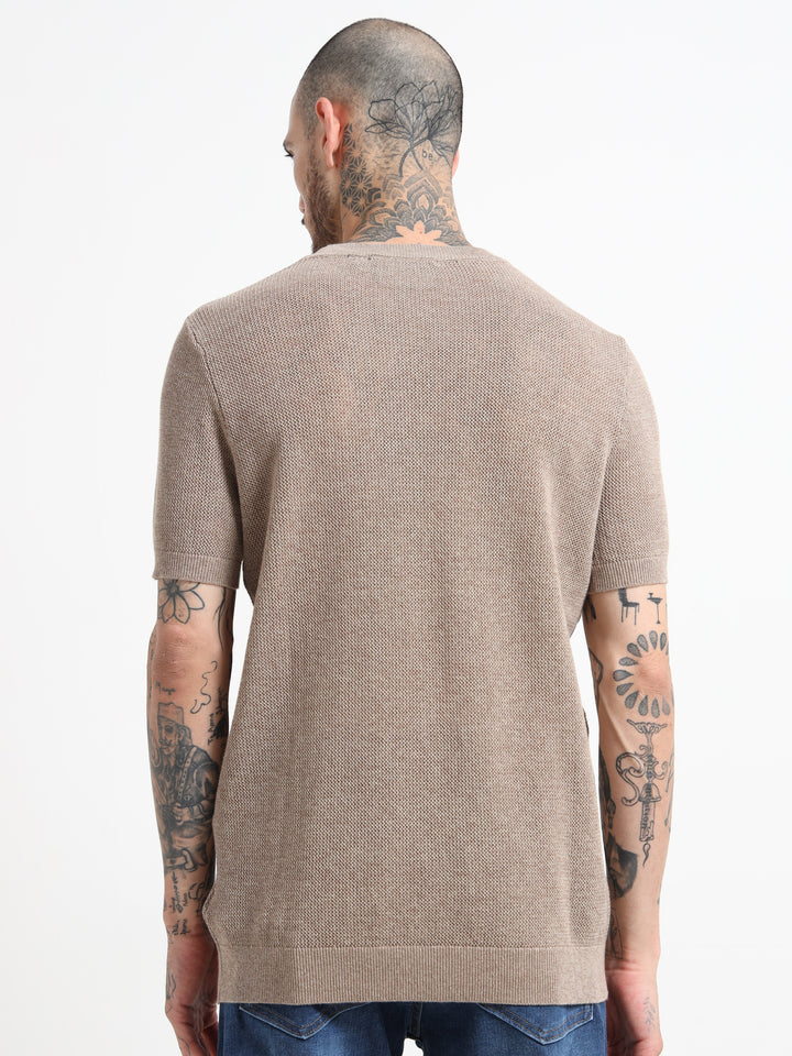 Men's Textured Knit Crew Neck T-Shirt - Camel