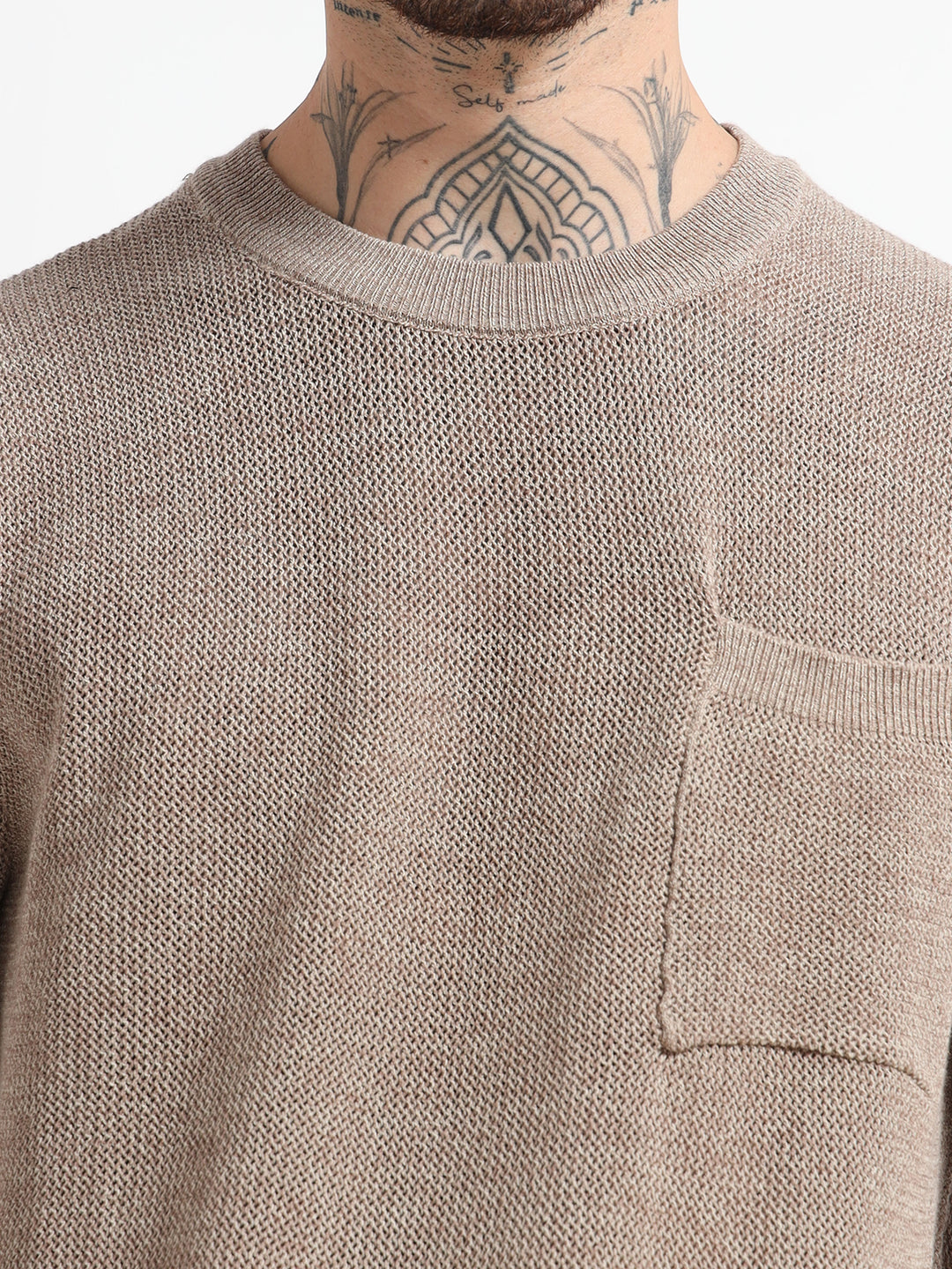 Men's Textured Knit Crew Neck T-Shirt - Camel