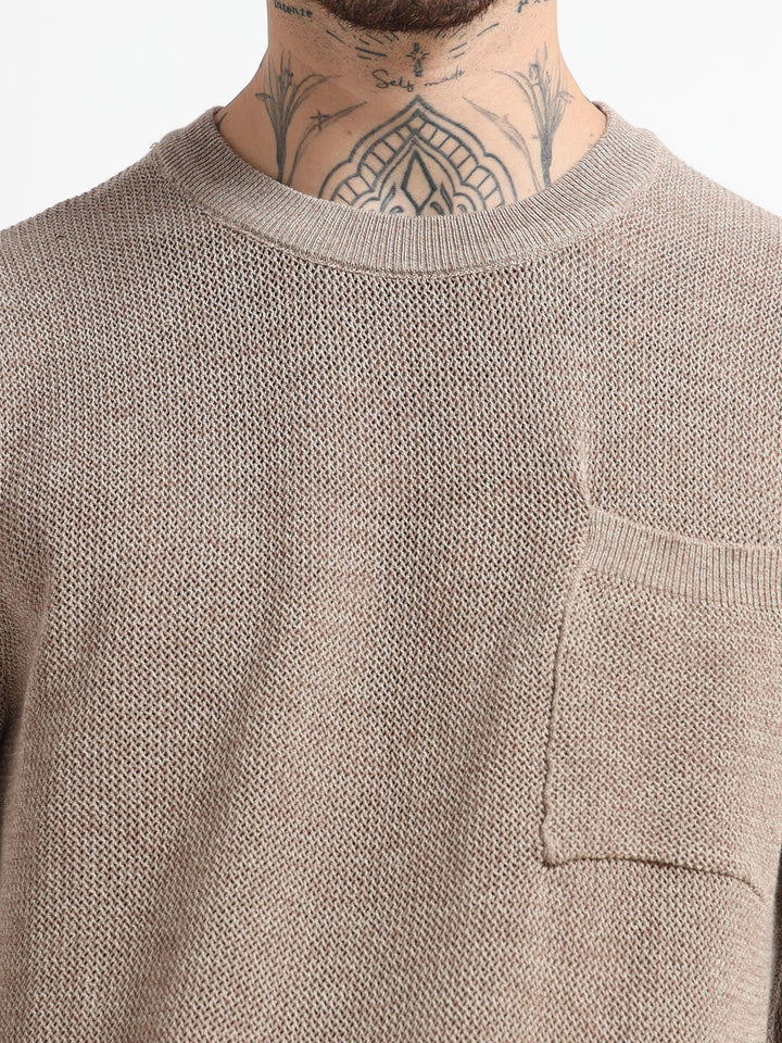 Men's Textured Knit Crew Neck T-Shirt - Camel