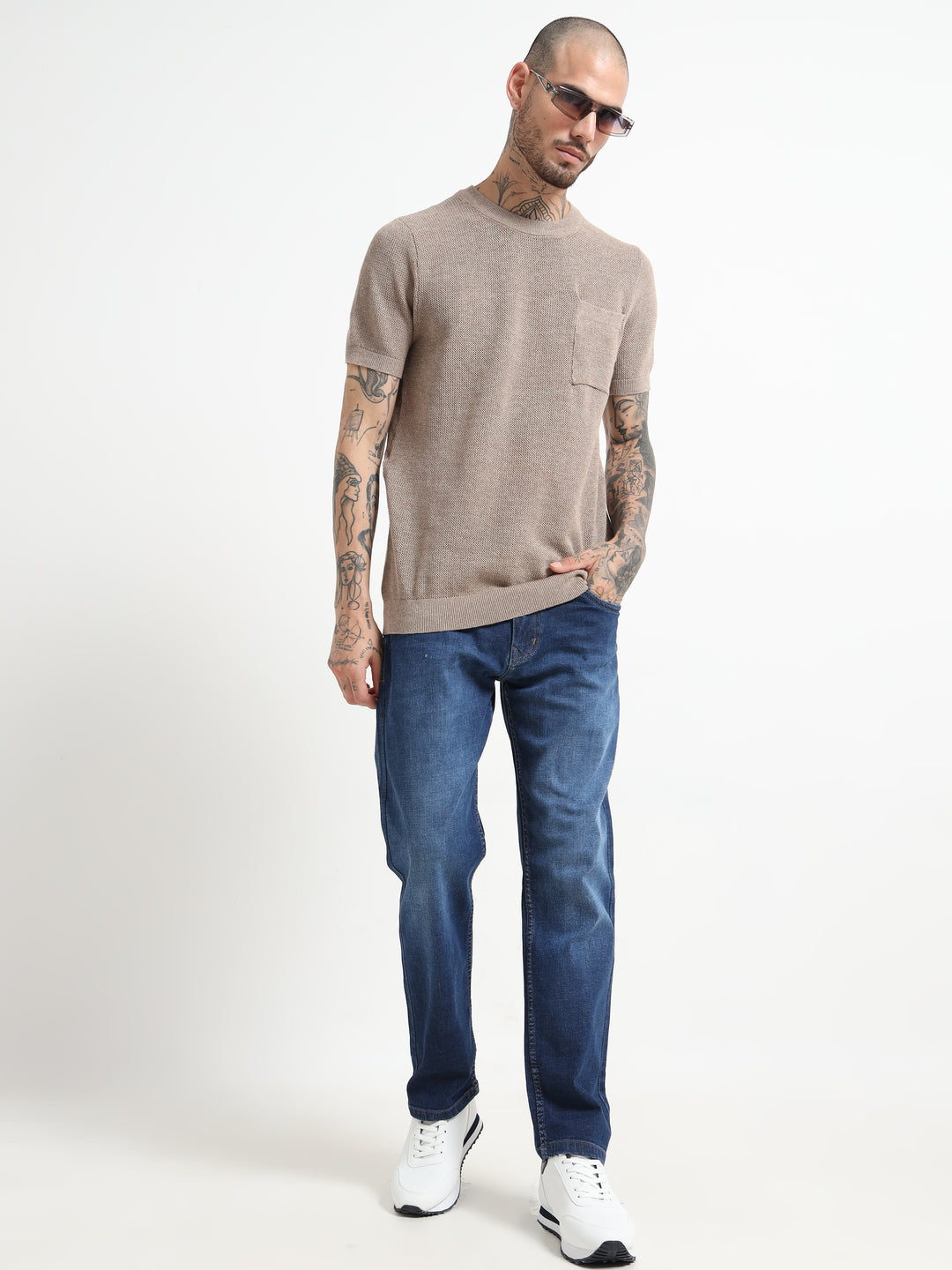 Men's Textured Knit Crew Neck T-Shirt - Camel