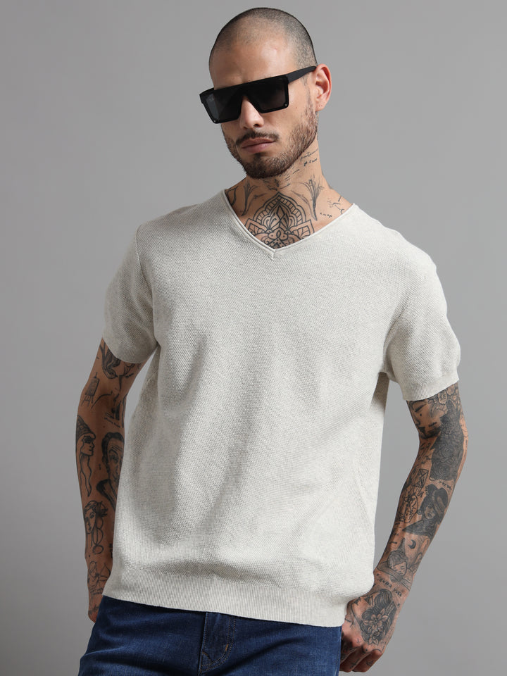 Men's Lightweight Knit V-Neck T-Shirt - Beige