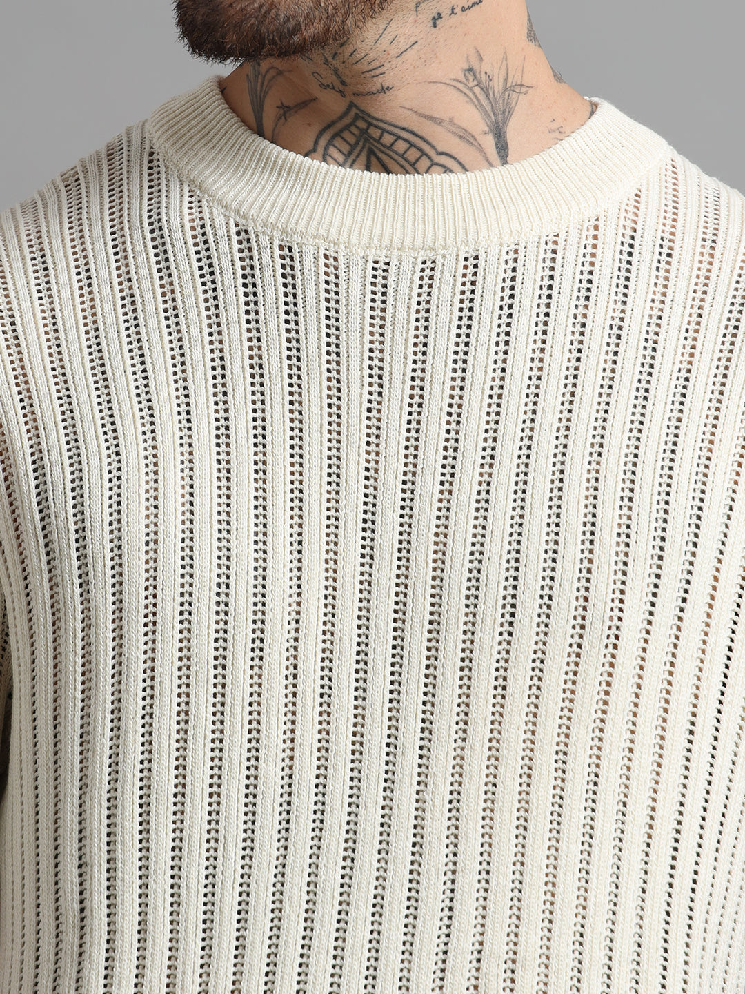 Men's Rib-Knit Crewneck Sweater T-Shirt - Beige