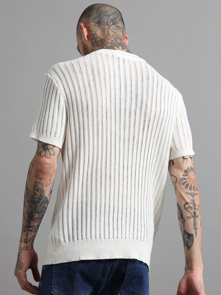 Men's Rib-Knit Crewneck Sweater T-Shirt - White
