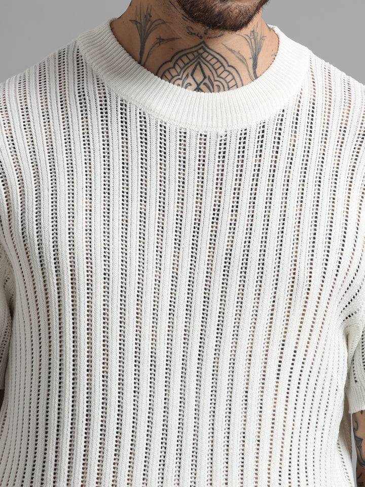 Men's Rib-Knit Crewneck Sweater T-Shirt - White