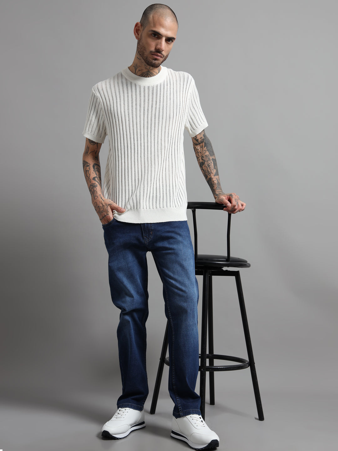 Men's Rib-Knit Crewneck Sweater T-Shirt - White