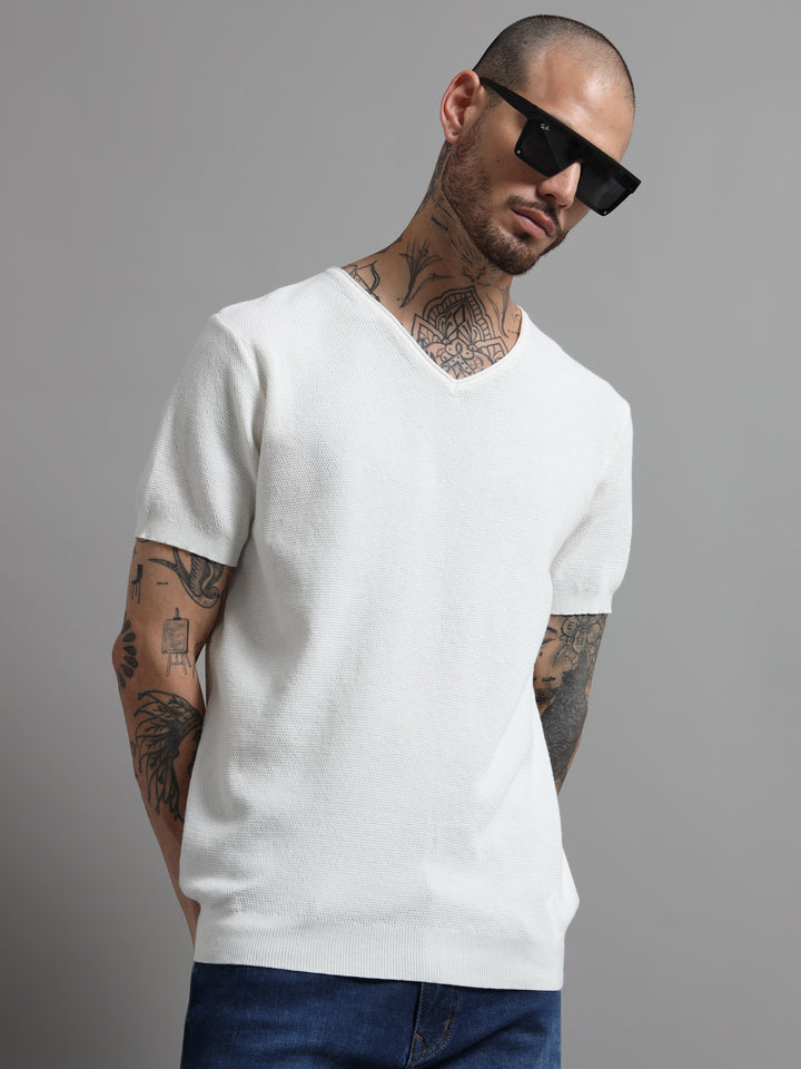 Men's Lightweight Knit V-Neck T-Shirt - White