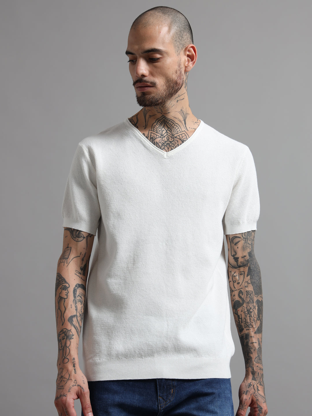 Men's Lightweight Knit V-Neck T-Shirt - White