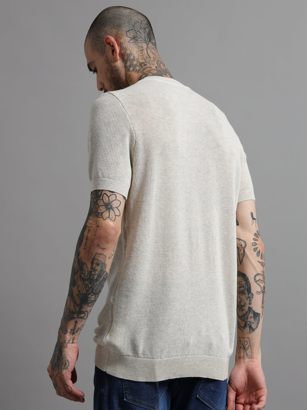 Men's Textured Knit Crew Neck T-Shirt - Beige