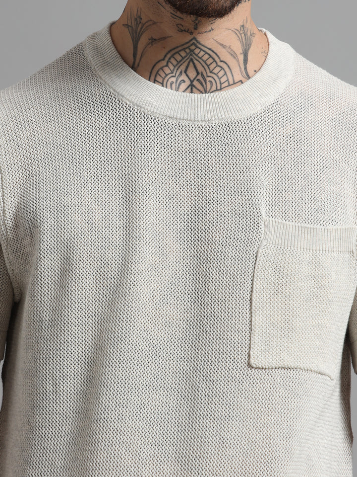 Men's Textured Knit Crew Neck T-Shirt - Beige