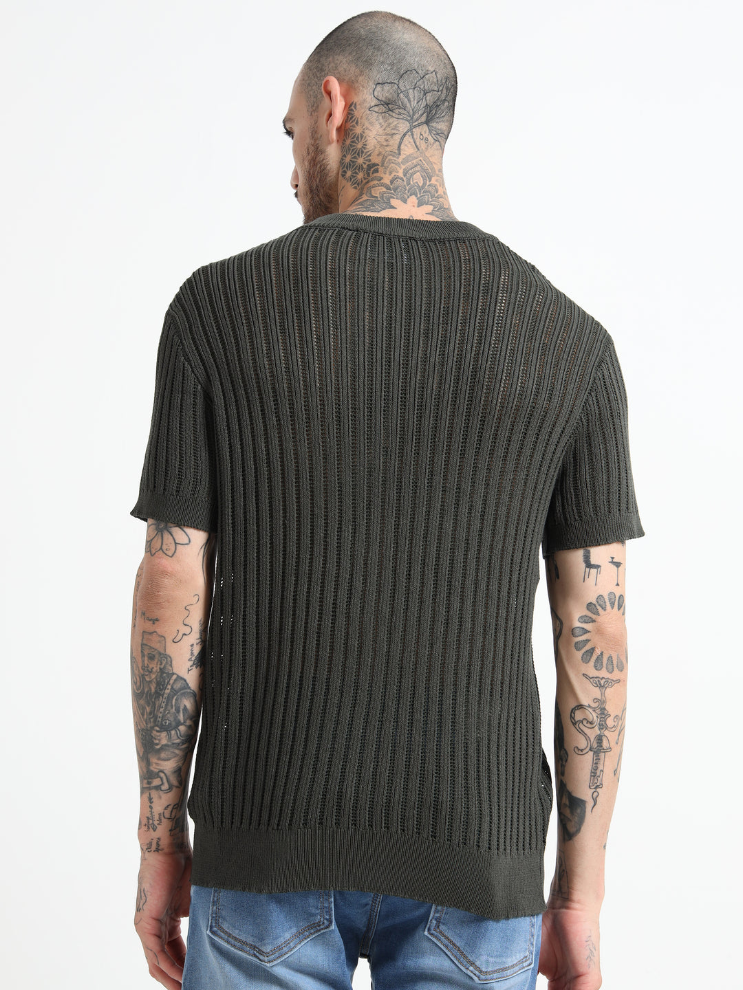 Men's Rib-Knit Crewneck Sweater T-Shirt - Army Green
