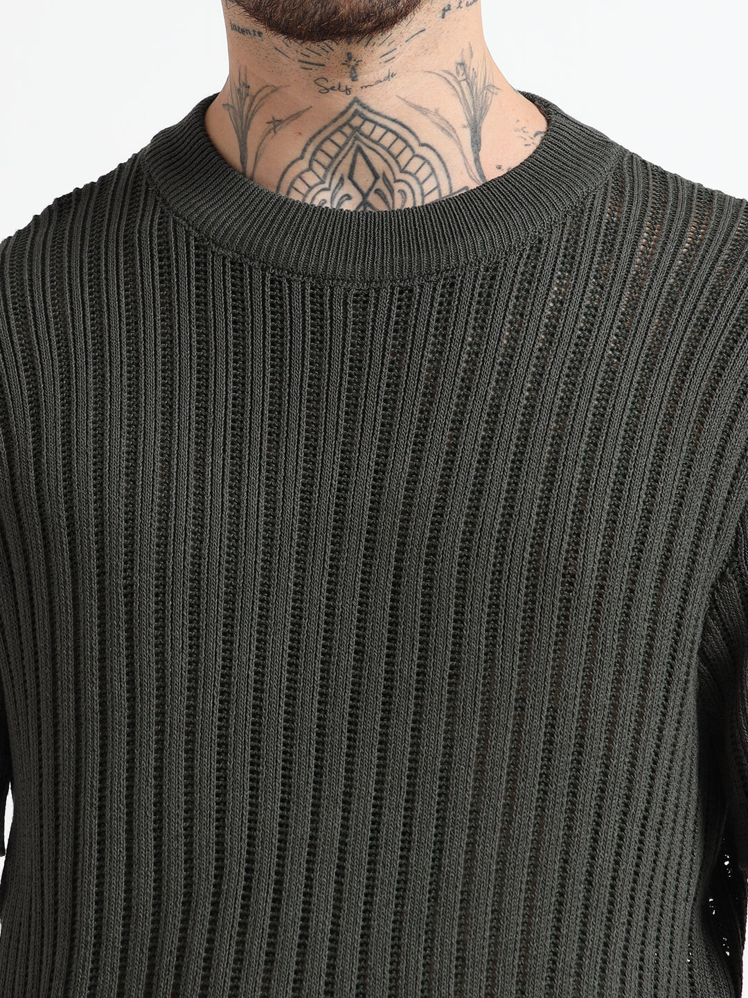 Men's Rib-Knit Crewneck Sweater T-Shirt - Army Green