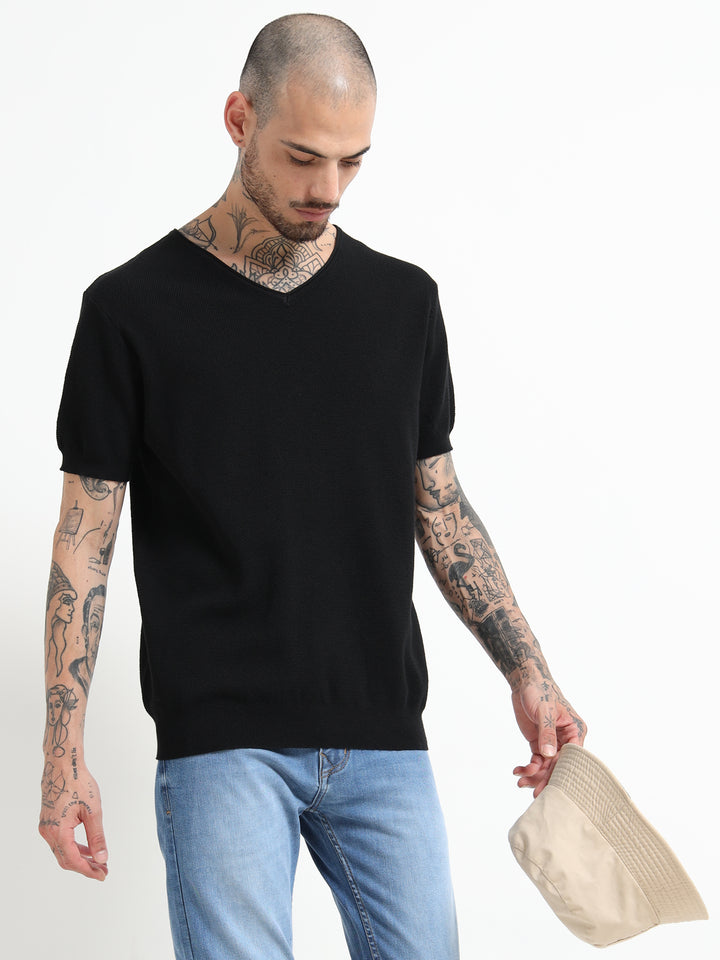 Men's Lightweight Knit V-Neck T-Shirt - Black