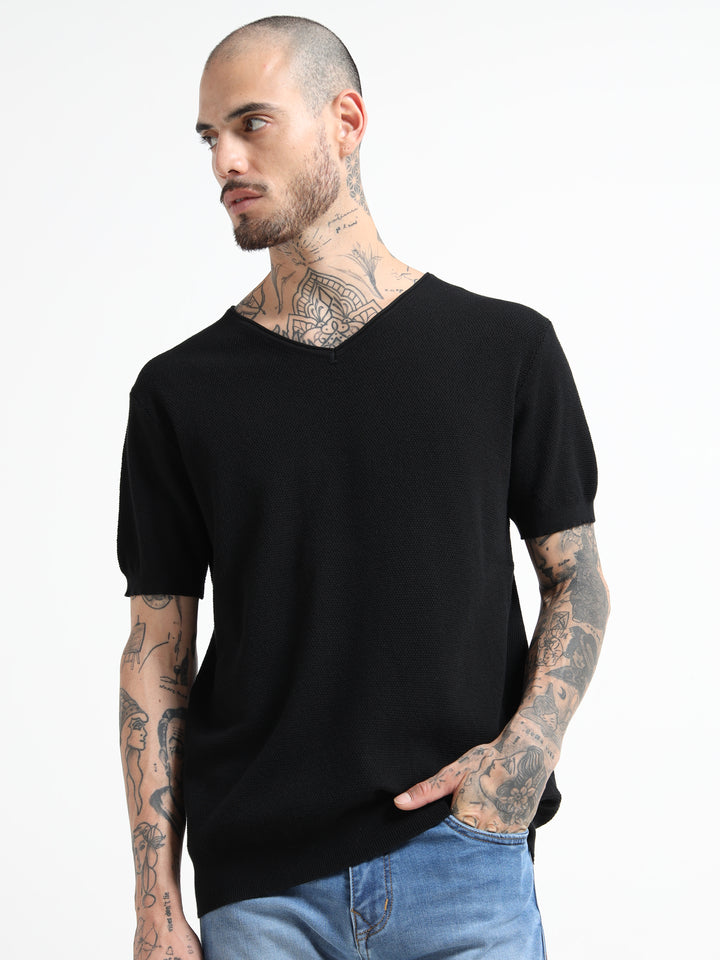 Men's Lightweight Knit V-Neck T-Shirt - Black