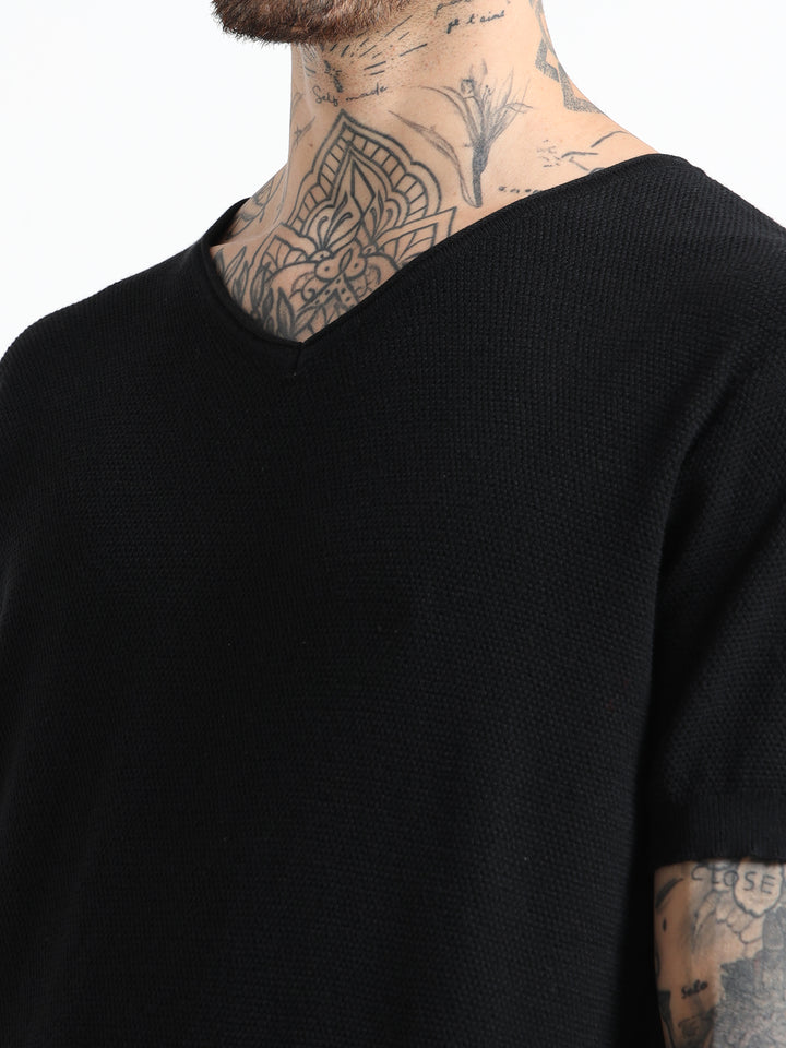 Men's Lightweight Knit V-Neck T-Shirt - Black
