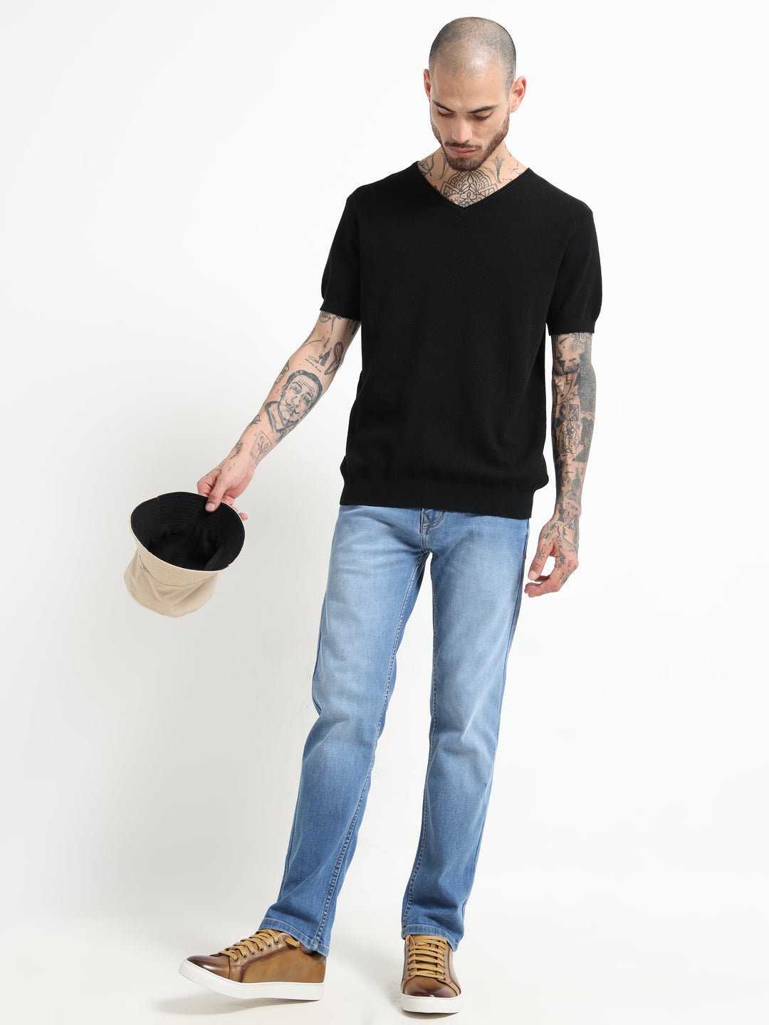 Men's Lightweight Knit V-Neck T-Shirt - Black