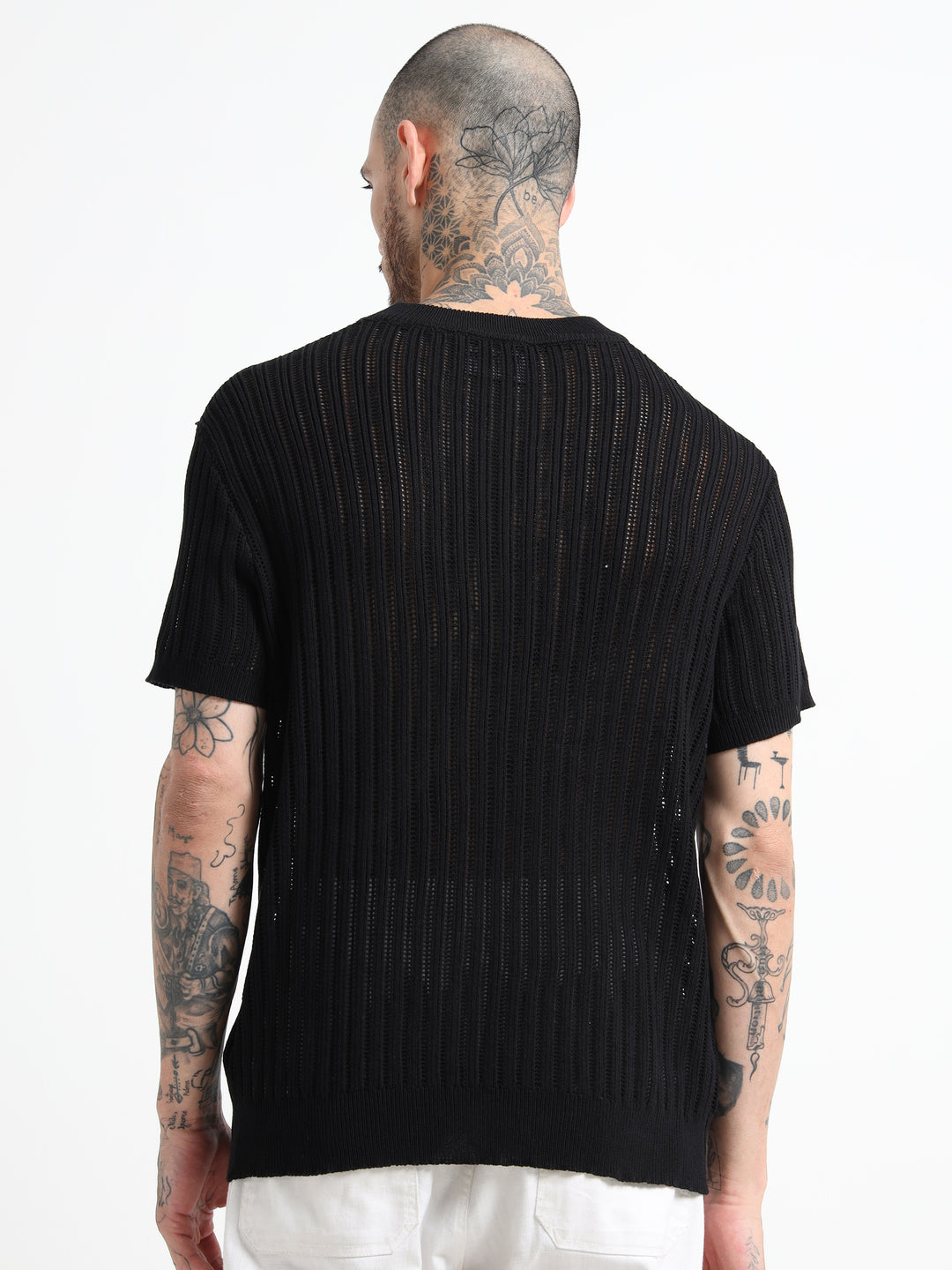 Men's Rib-Knit Crewneck Sweater T-Shirt - Black