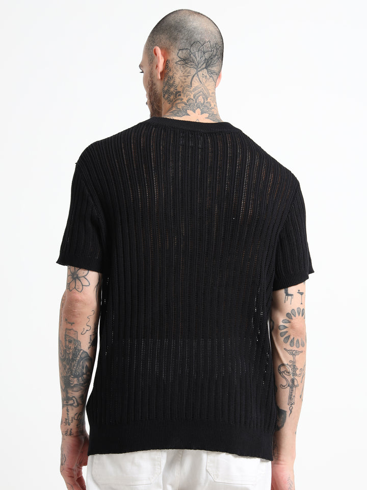 Men's Rib-Knit Crewneck Sweater T-Shirt - Black