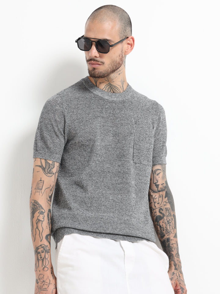 Men's Textured Knit Crew Neck T-Shirt - Dark Gray