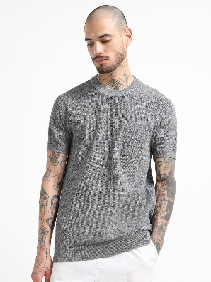 Men's Textured Knit Crew Neck T-Shirt - Dark Gray