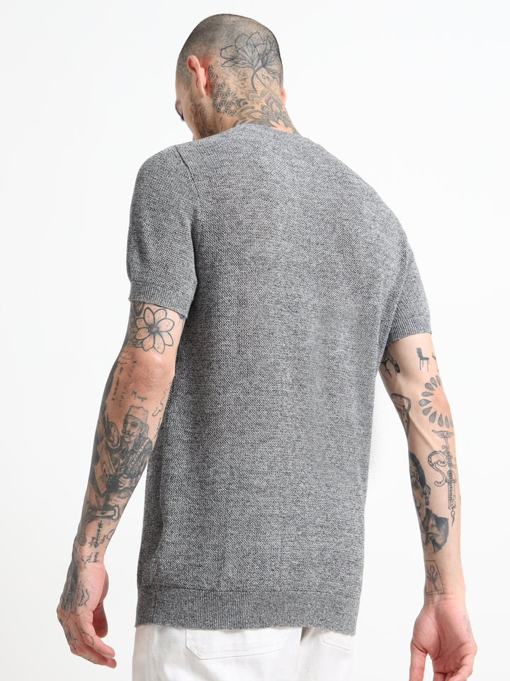 Men's Textured Knit Crew Neck T-Shirt - Dark Gray