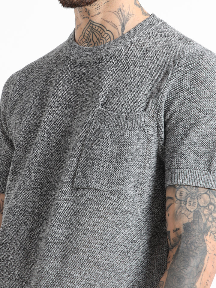 Men's Textured Knit Crew Neck T-Shirt - Dark Gray