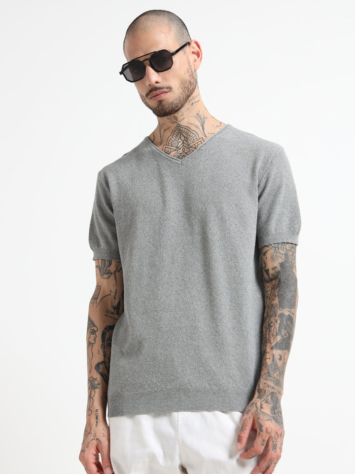 Men's Lightweight Knit V-Neck T-Shirt - Flowery Gray