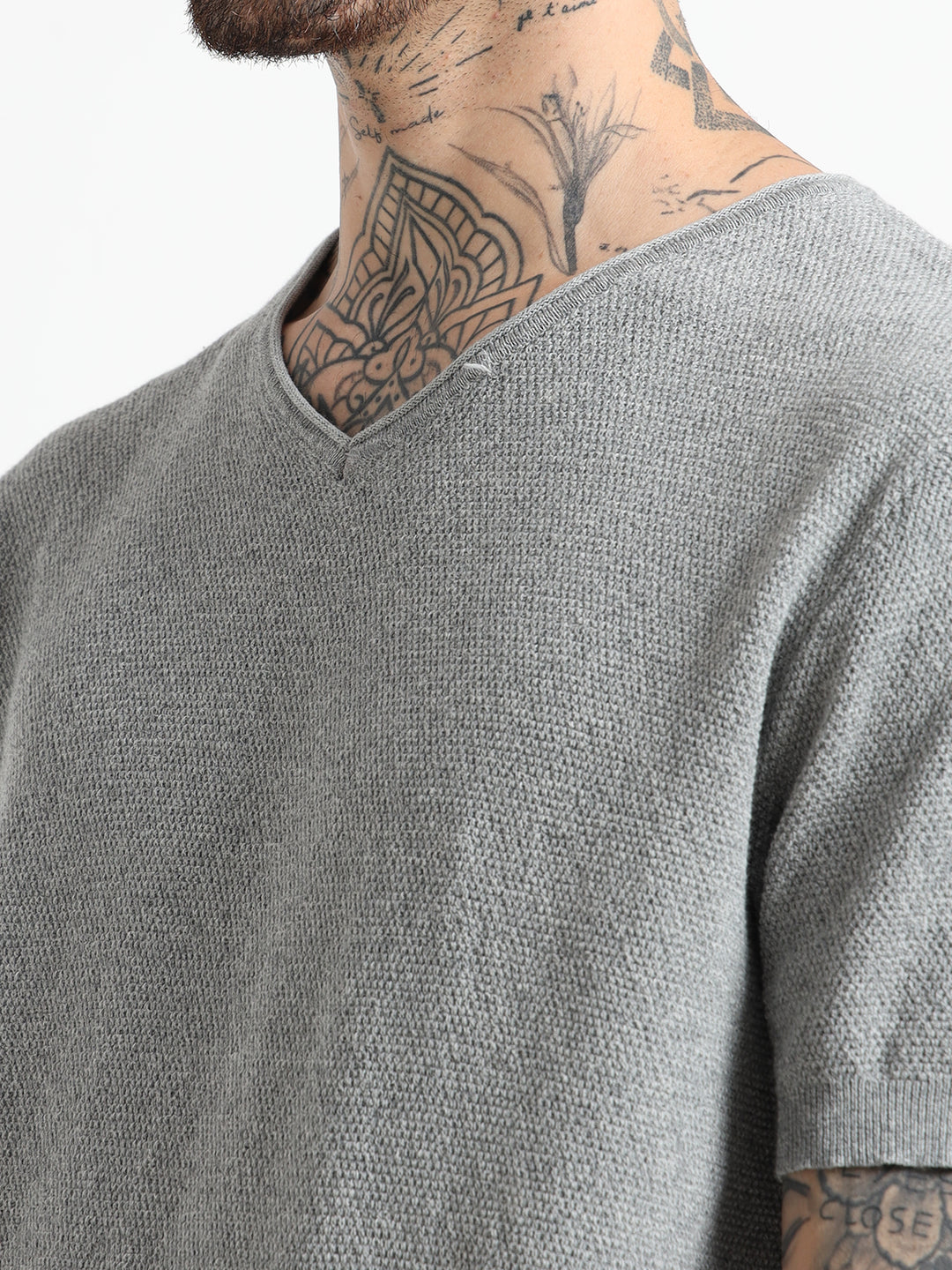 Men's Lightweight Knit V-Neck T-Shirt - Flowery Gray