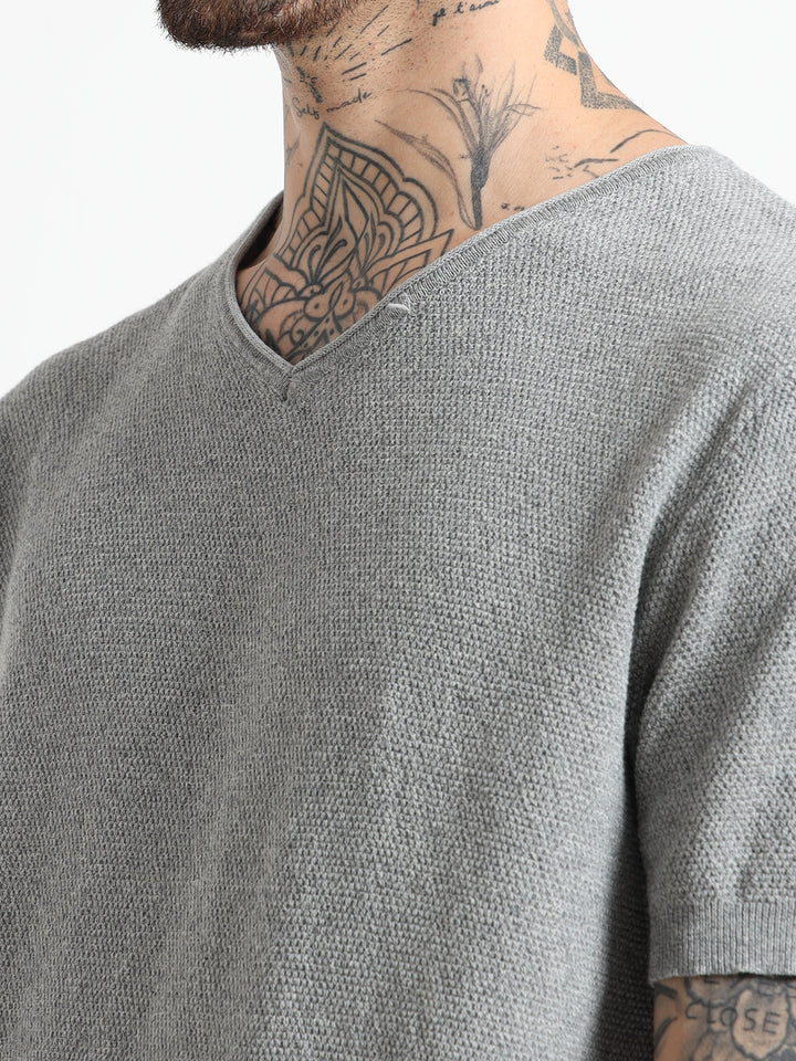 Men's Lightweight Knit V-Neck T-Shirt - Flowery Gray