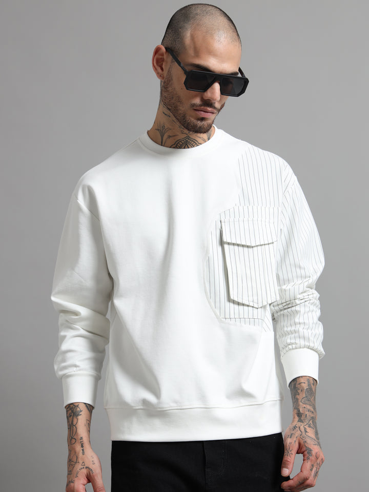 Asymmetric Contrast Panel Sweatshirt - White