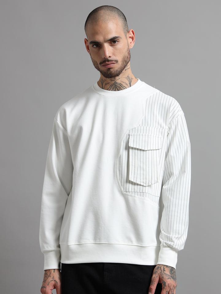 Asymmetric Contrast Panel Sweatshirt - White