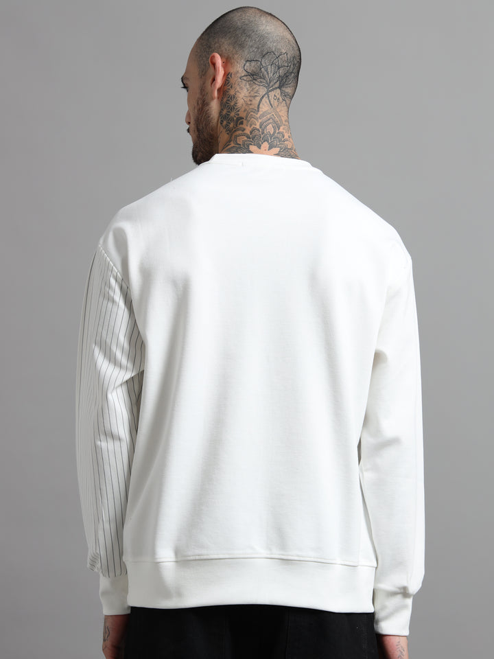 Asymmetric Contrast Panel Sweatshirt - White