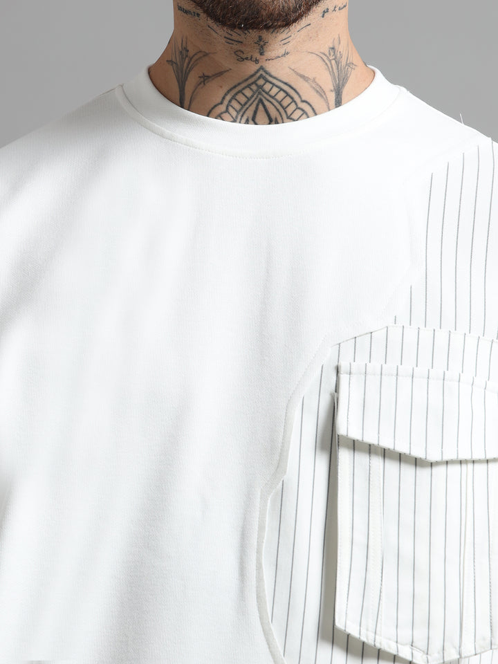 Asymmetric Contrast Panel Sweatshirt - White