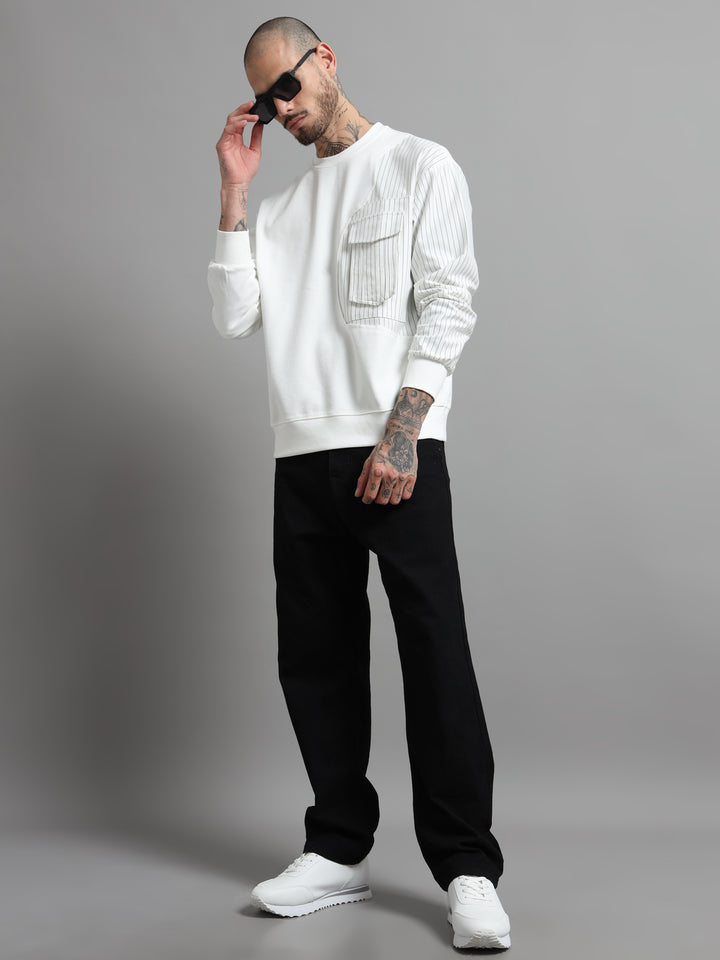 Asymmetric Contrast Panel Sweatshirt - White