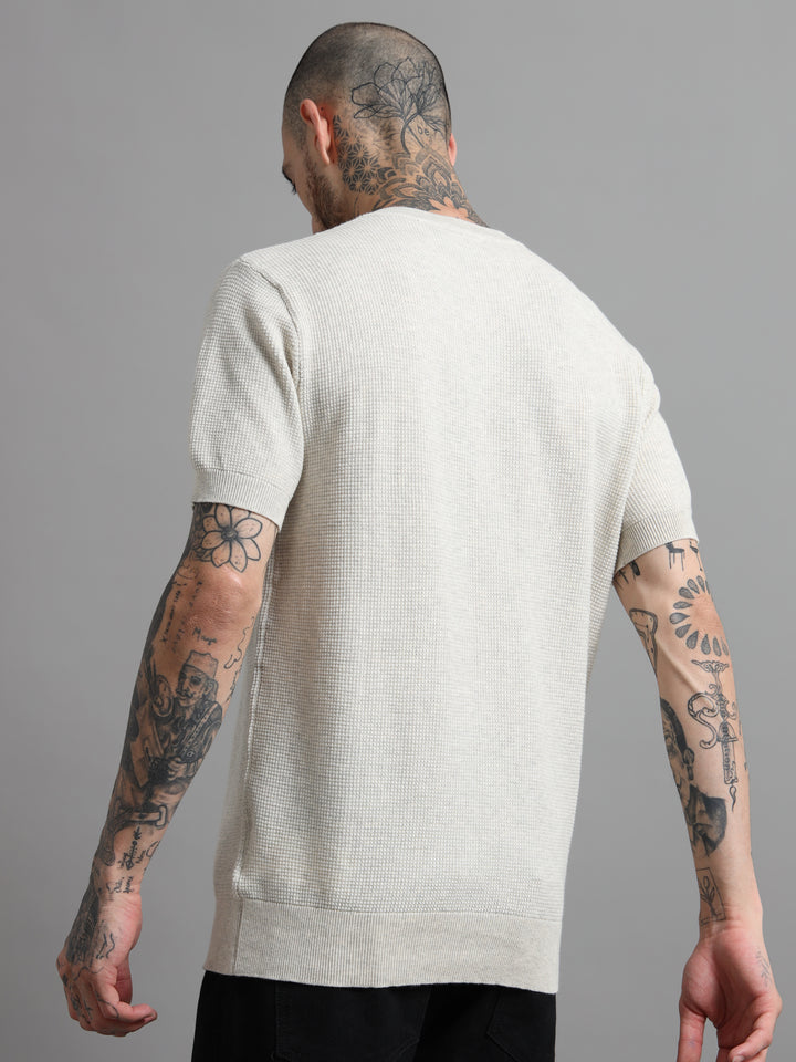 Men's Fine-Knit Henley Sweater T-Shirt - Beige