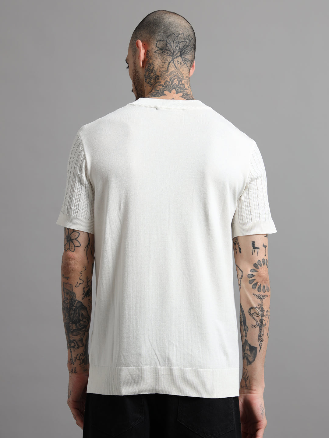 Men's Cable Knit Zip T-Shirt - White